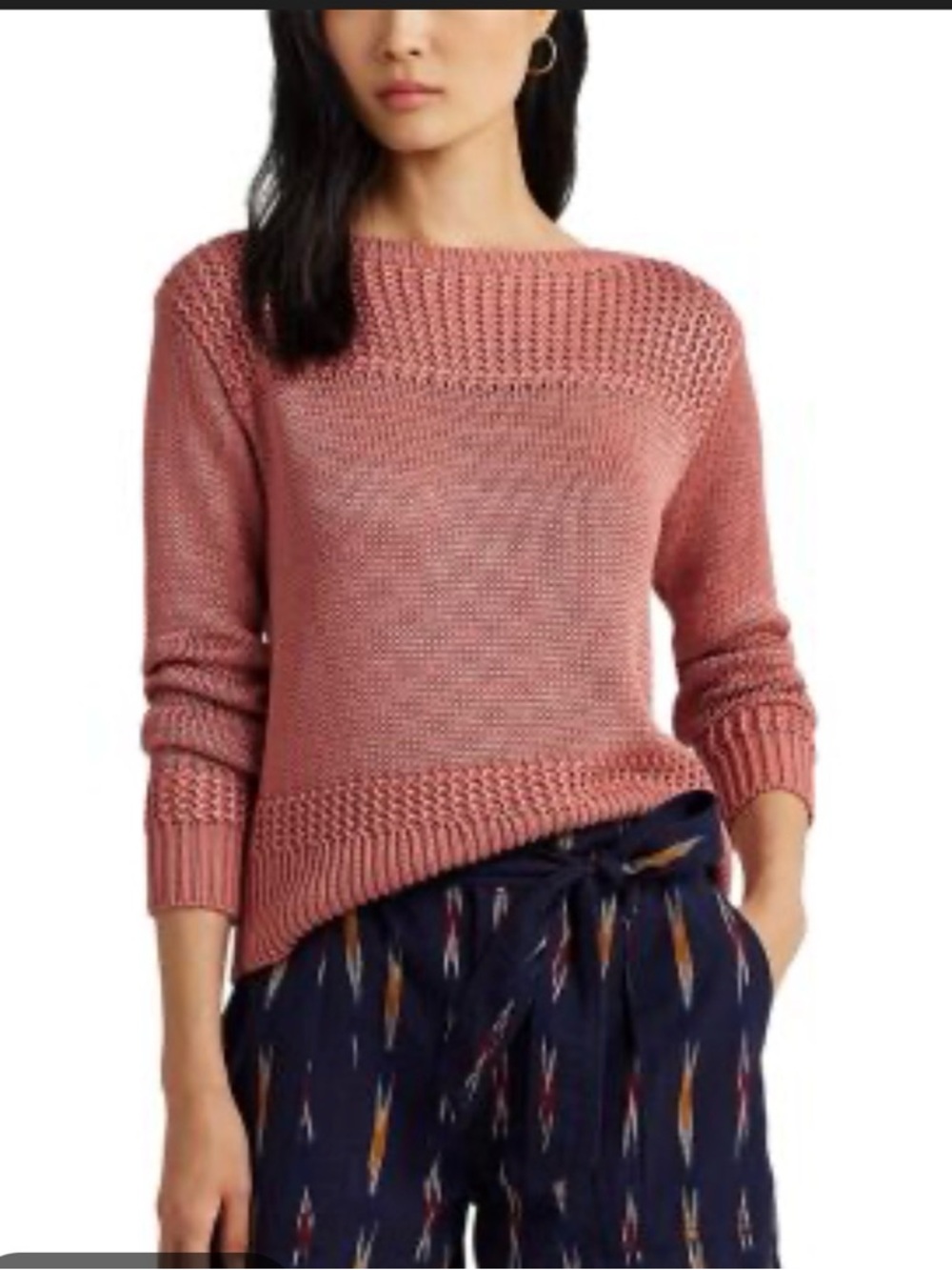Lauren Ralph Lauren | Rose Gold Shimmer Boatneck Mixed Knit Sweater XL
Coastal